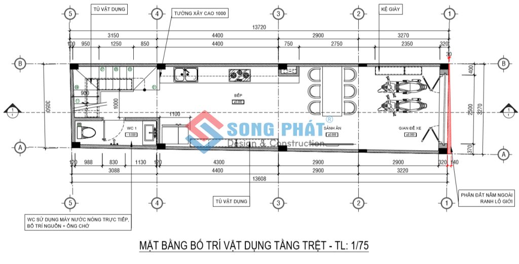 Mặt bằng bố trí vật dụng tầng trệt