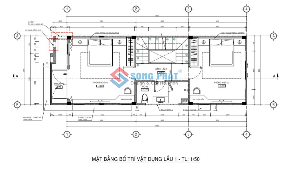 Mặt bằng bố trí vật dụng lầu 1