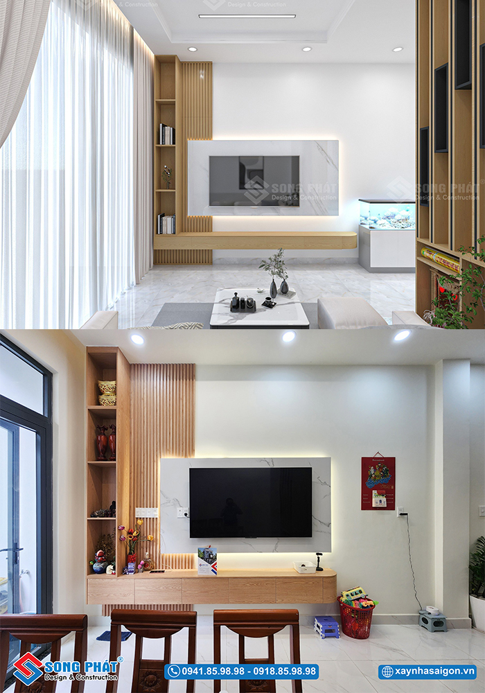 Hệ thống đèn led sau tấm ốp tường tivi làm cho góp phần tăng thêm nét sang trọng cho ngôi nhà