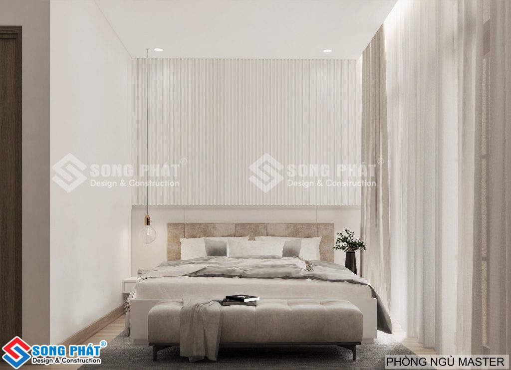 Không gian phòng ngủ master đẹp hiện đại với chất liệu gỗ công nghiệp