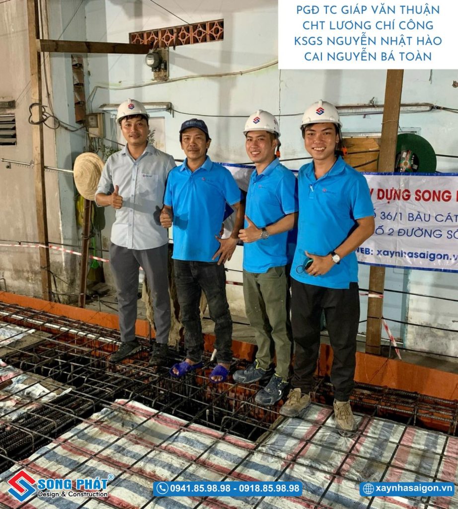 Đội ngũ Song Phát đến nghiệm thu thép sàn, giám sát quá trình đổ bê tông sàn trệt