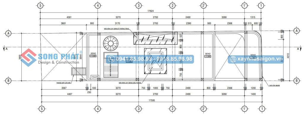 Mặt bằng mái BTCT cho nhà 4 tầng 4x18m kết hợp kinh doanh