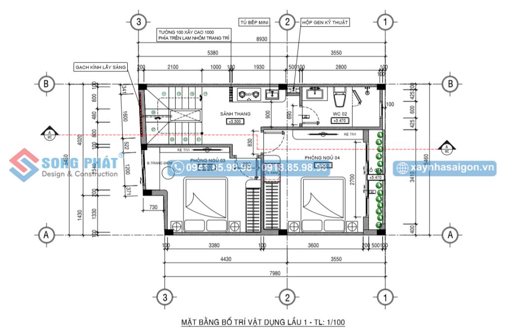 Mặt bằng bố trí vật dụng lầu 1