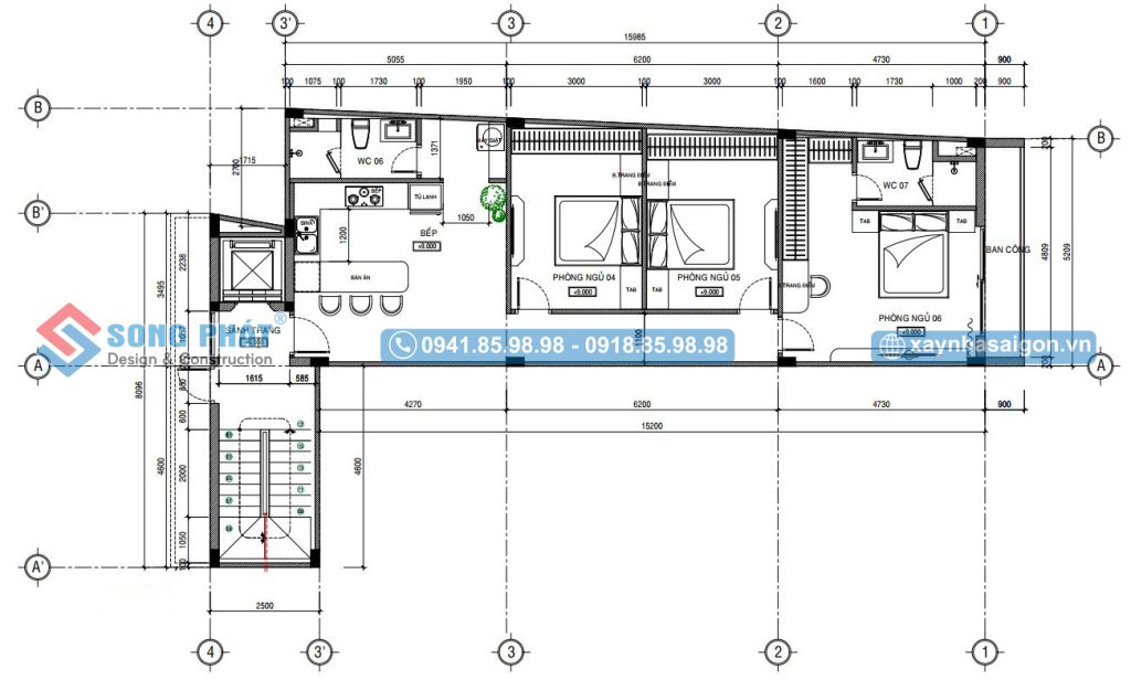 Mặt bằng bố trí công năng lầu 2. 