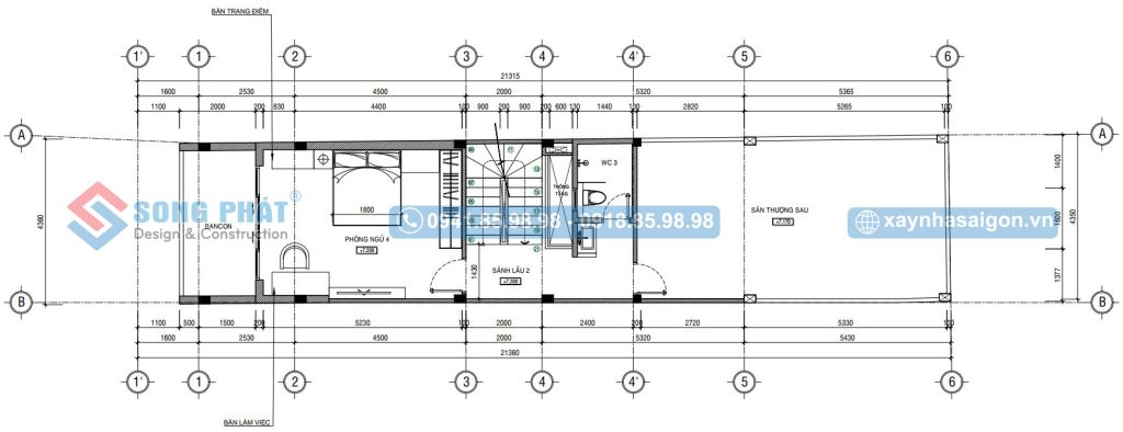 Mặt bằng công năng lầu 2. 