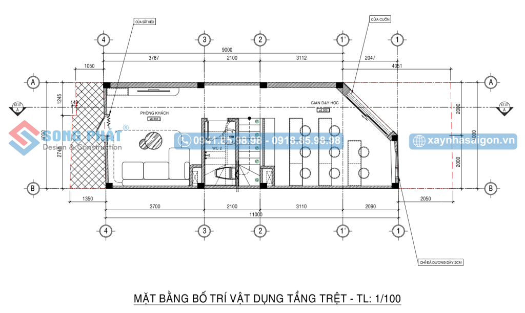 Mặt bằng bố trí vật dụng tầng trệt