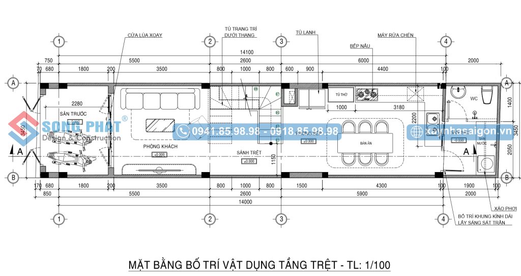 Mặt bằng bố trí vật dụng tầng trệt