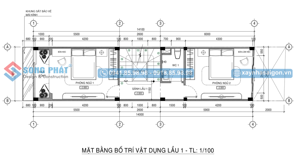 Mặt bằng bố trí vật dụng lầu 1