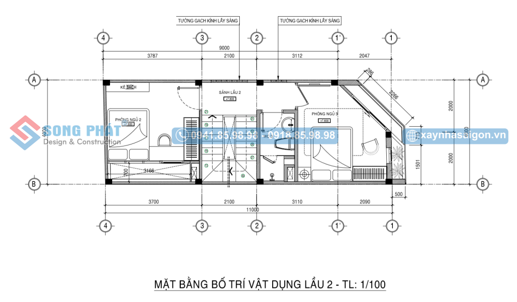 Mặt bằng bố trí vật dụng lầu 2