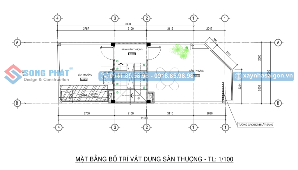 Mặt bằng bố trí vật dụng sân thượng