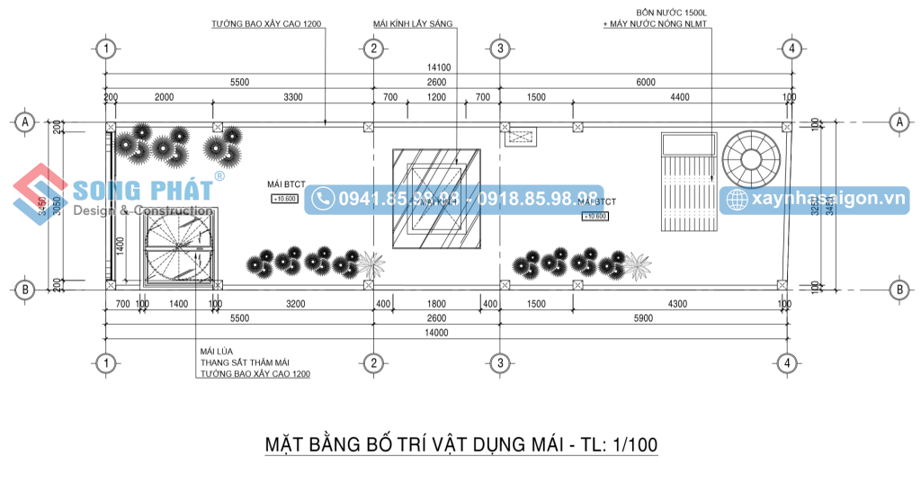 Mặt bằng bố trí vật dụng mái