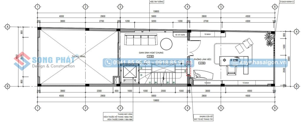 Mặt bằng bố trí vật dụng tầng lửng 