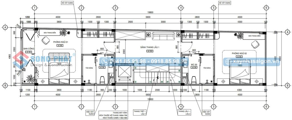 Mặt bằng bố trí vật dụng lầu 2