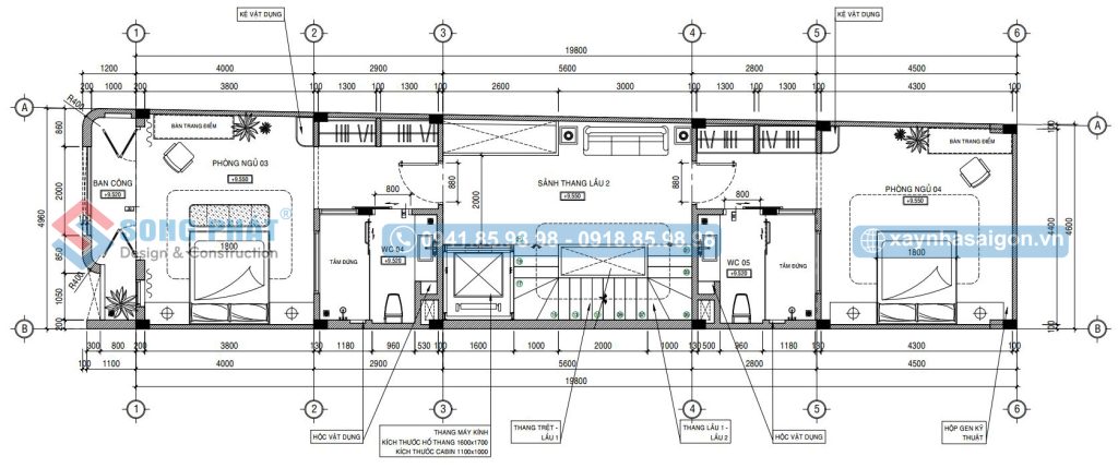 Mặt bằng bố trí vật dụng lầu 2