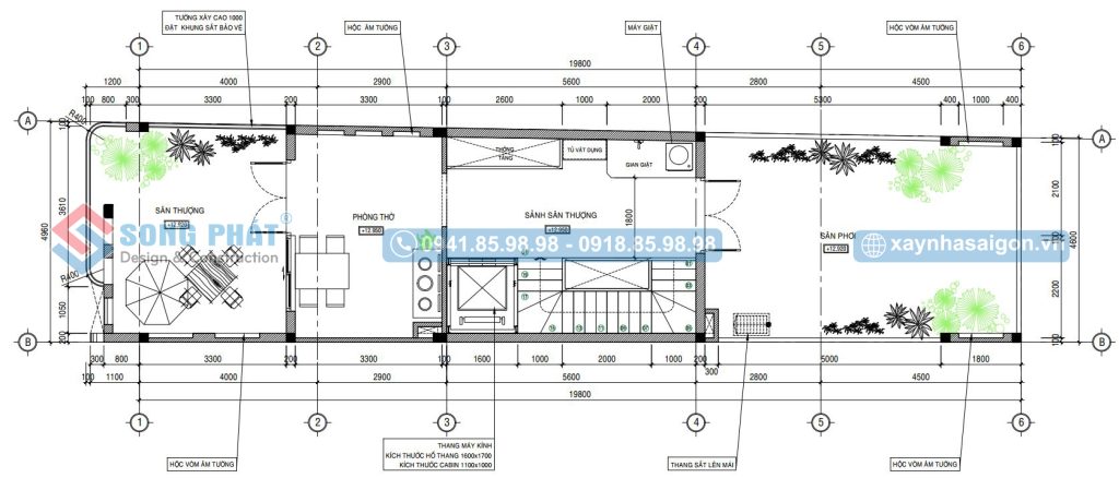 Mặt bằng bố trí vật dụng sân thượng 