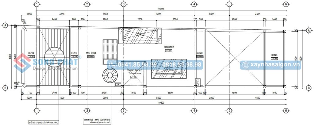 Mặt bằng bố trí công năng mái. 