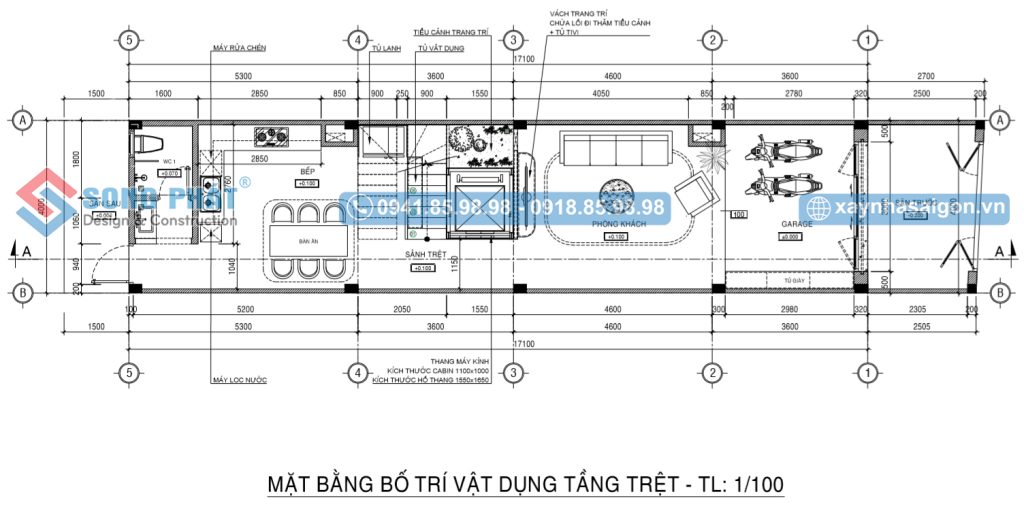 Mặt bằng bố trí vật dụng tầng trệt