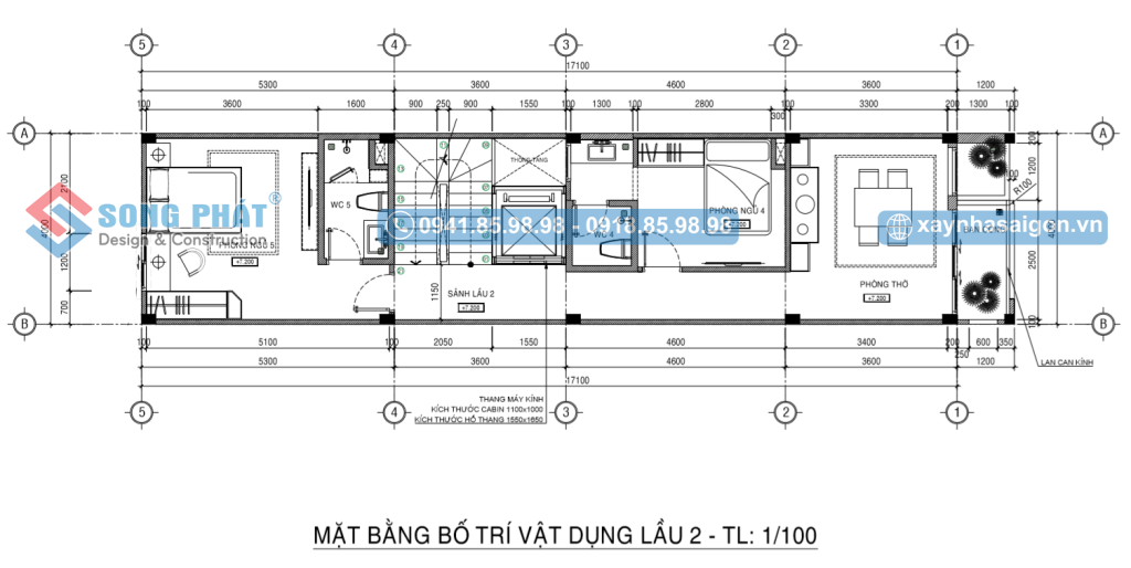 Mặt bằng bố trí vật dụng lầu 2