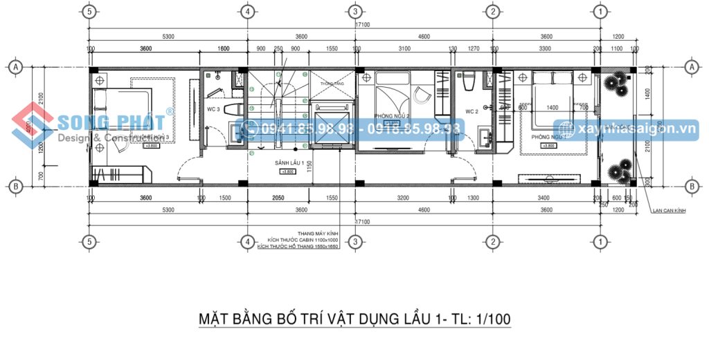 Mặt bằng bố trí vật dụng lầu 1