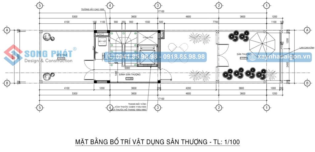 Mặt bằng bố trí vật dụng sân thượng