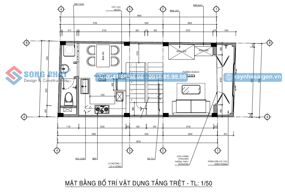 Mặt bằng bố trí vật dụng tầng trệt