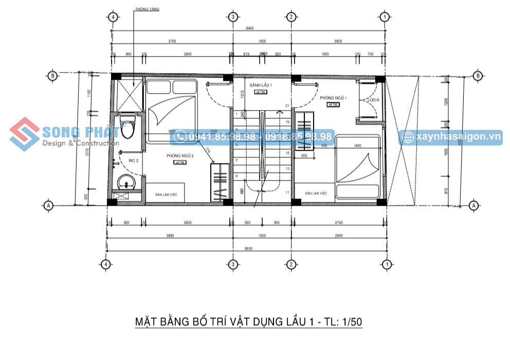 Mặt bằng bố trí vật dụng lầu 1