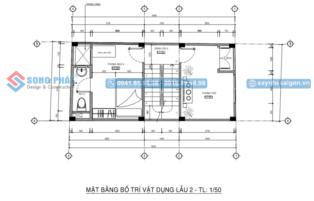 Mặt bằng bố trí vật dụng lầu 2