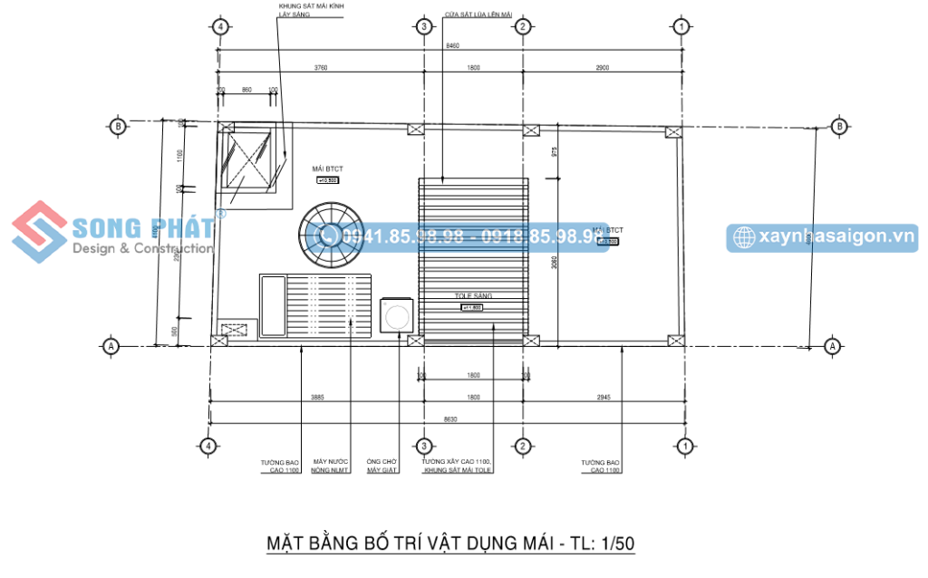 Mặt bằng bố trí vật dụng mái