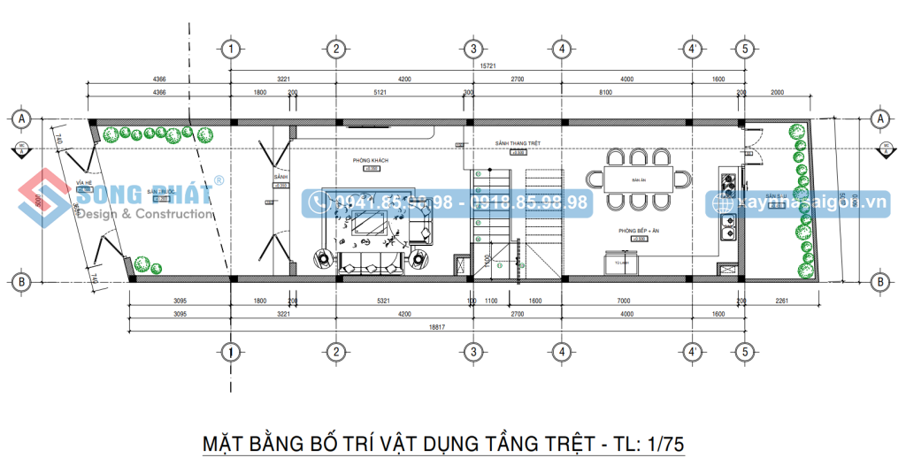 Tầng trệt được bố trí hợp lý và tỉ mỉ