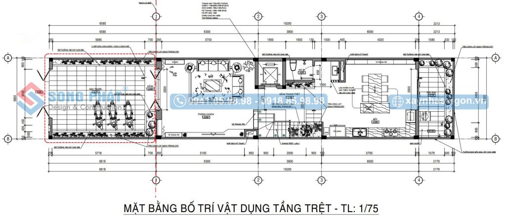 Mặt bằng bố trí vật dụng tầng trệt 