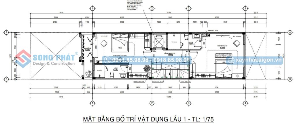 Mặt bằng bố trí vật dụng lầu 1