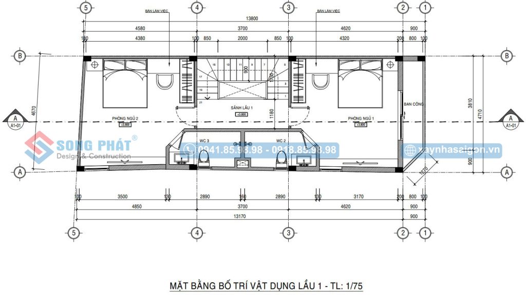 Mặt bằng bố trí vật dụng lầu 1