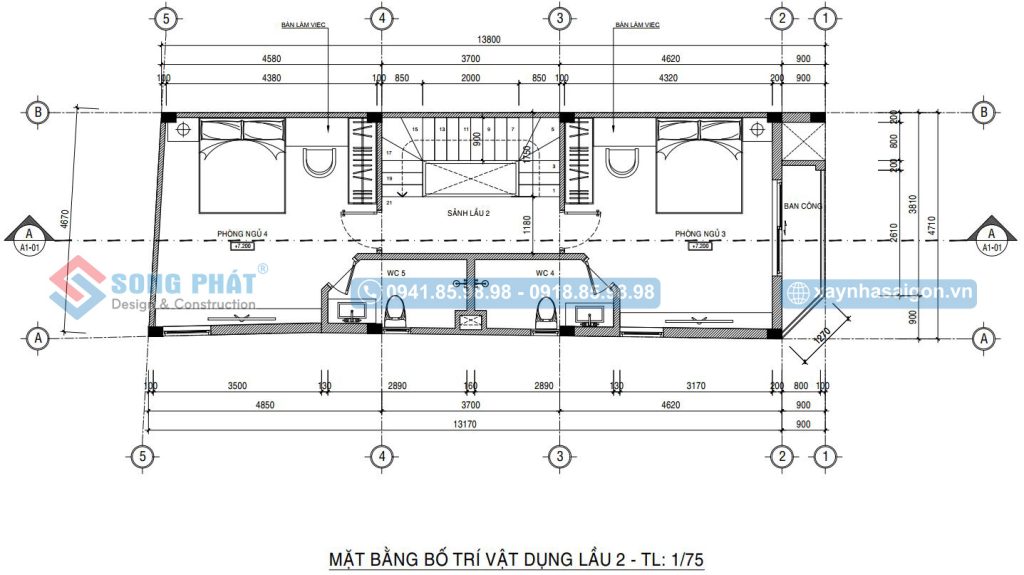 Mặt bằng bố trí vật dụng lầu 2