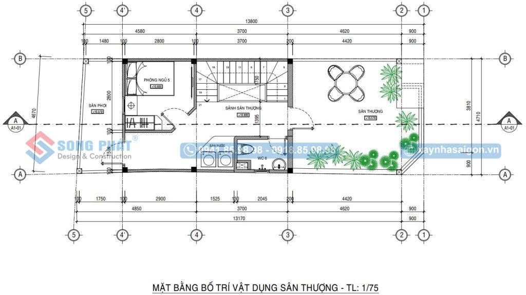 Mặt bằng bố trí vật dụng sân thượng 