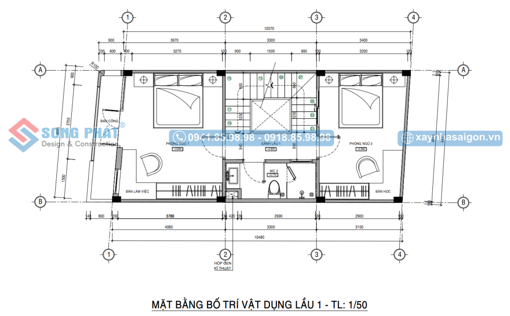 Mặt bằng bố trí vật dụng lầu 1