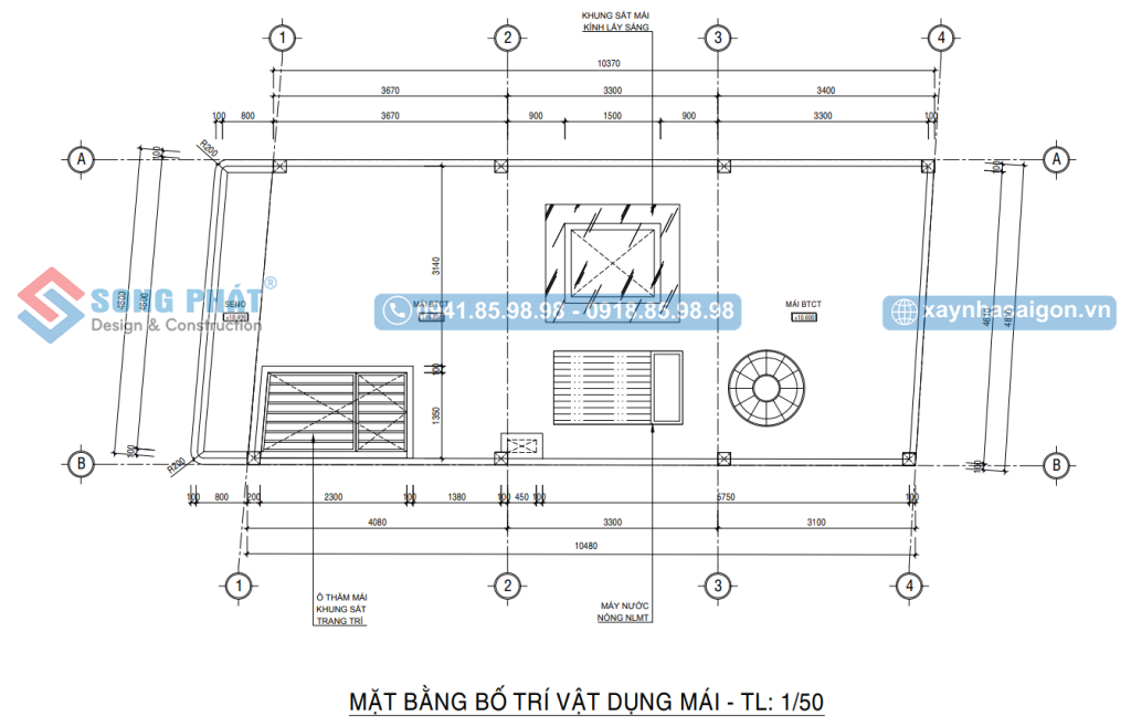 Mặt bằng bố trí vật dụng mái