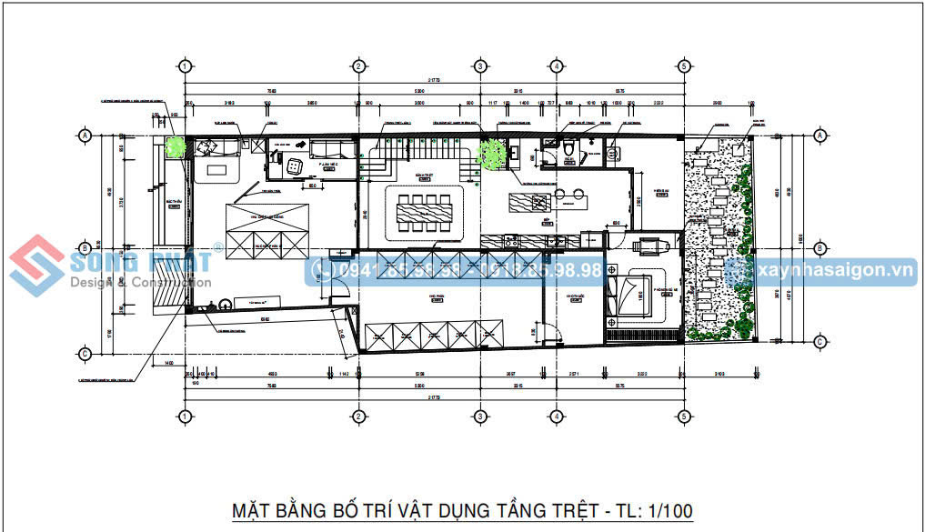 Mặt bằng bố trí vật dụng tầng trệt