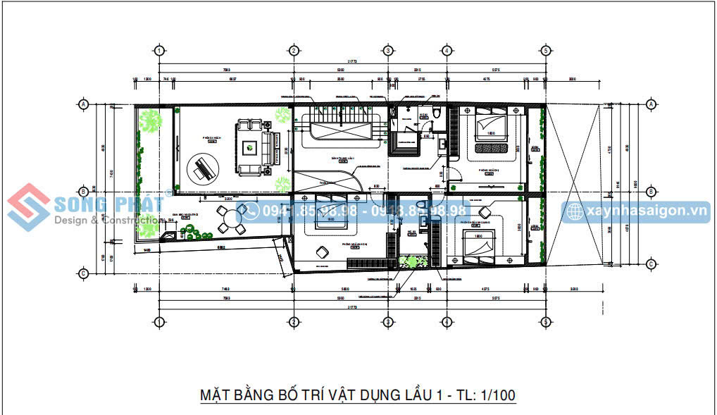 Mặt bằng bố trí vật dụng lầu 1