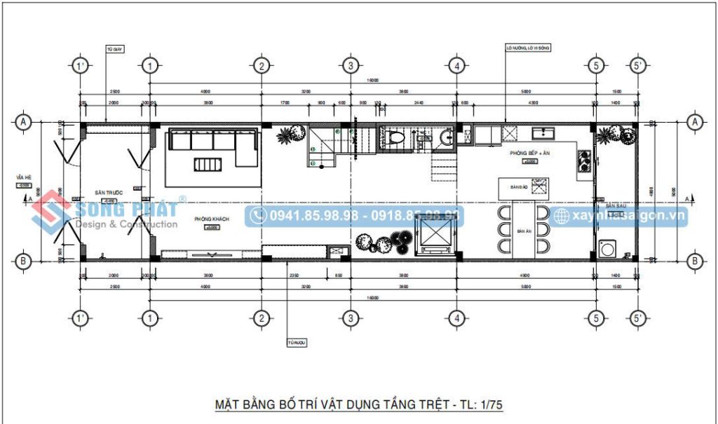 Mặt bằng bố trí vật dụng tầng trệt