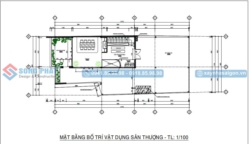 Mặt bằng bố trí vật dụng sân thượng