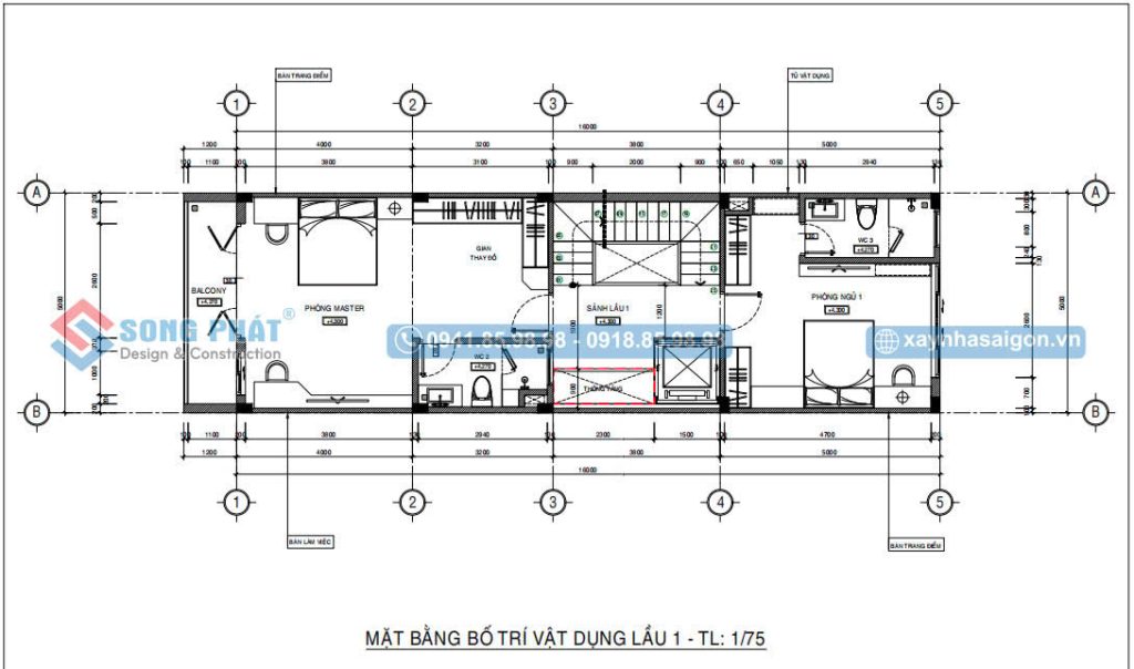 Mặt bằng bố trí vật dụng lầu 1