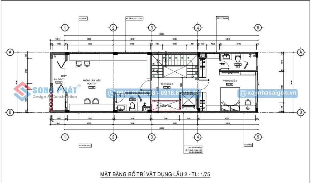 Mặt bằng bố trí vật dụng lầu 2