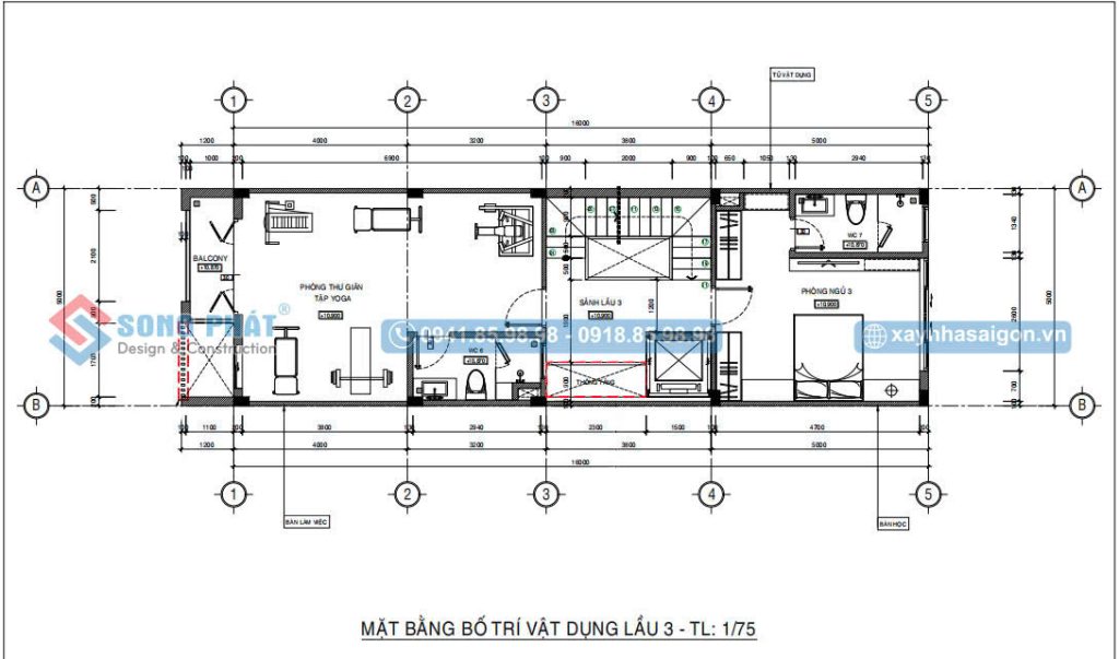 Mặt bằng bố trí vật dụng lầu 3