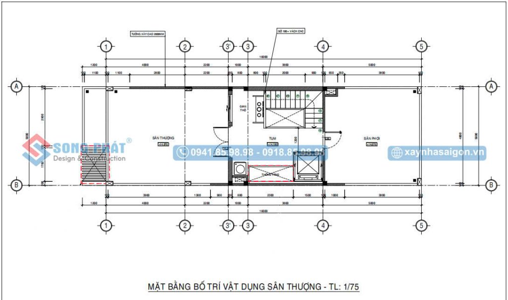 Mặt bằng bố trí vật dụng sân thượng