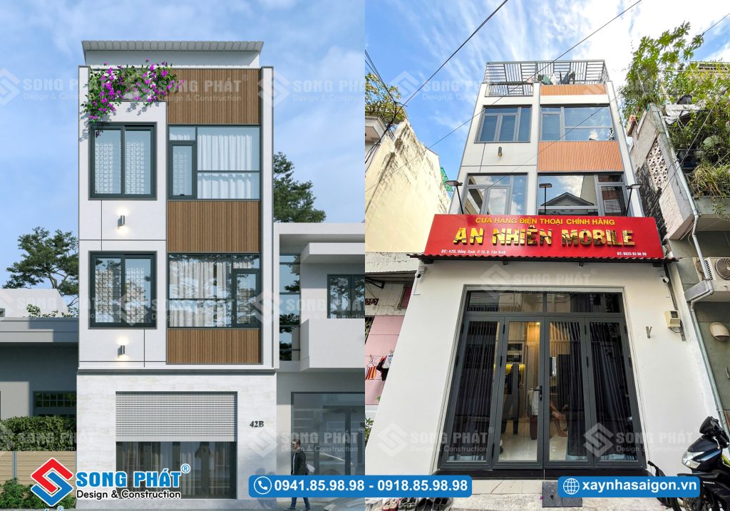 Mặt tiền hoàn thiện giống với thiết kế