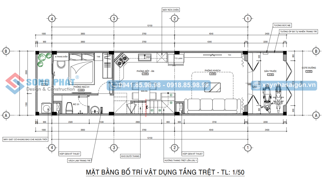 Mặt bằng bố trí vật dụng tầng trệt