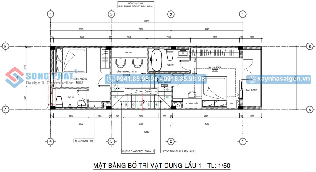 Mặt bằng bố trí vật dụng lầu 1