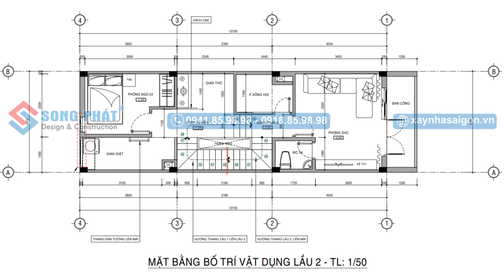 Mặt bằng bố trí vật dụng lầu 2