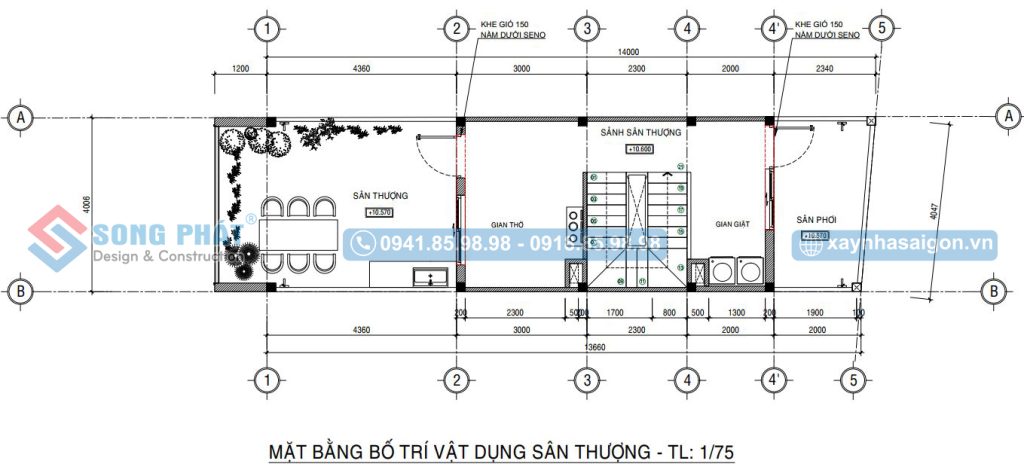 Mặt bằng công năng sân thượng 