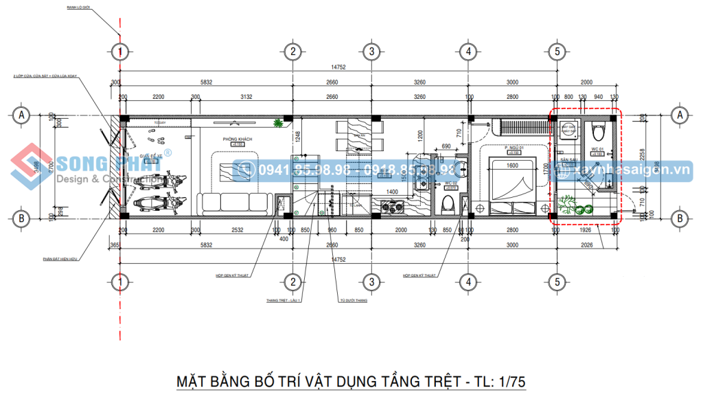 Mặt bằng bố trí vật dụng tầng trệt